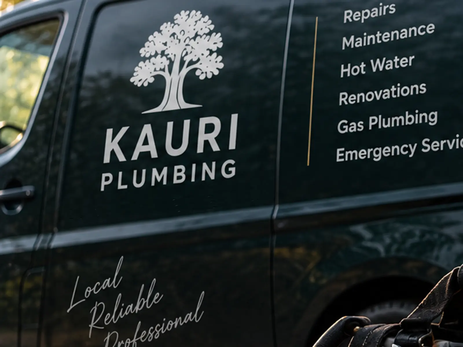 Kauri Plumbing van and tools, West Auckland